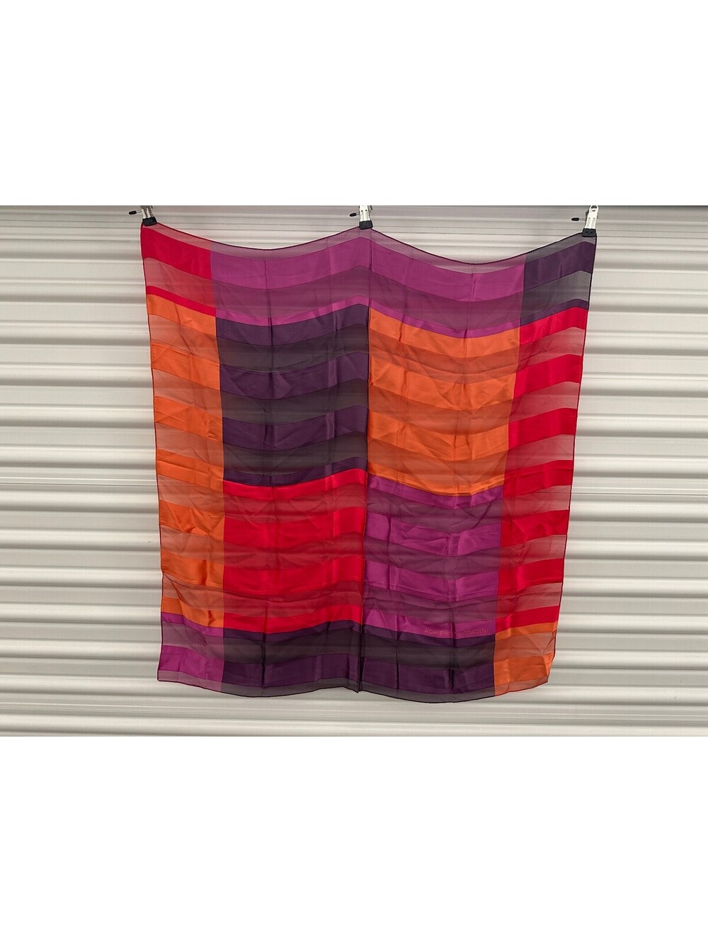 Adrienne Vittadini sheer striped scarf pink orange purple Vintage 34" x 35" Y2K